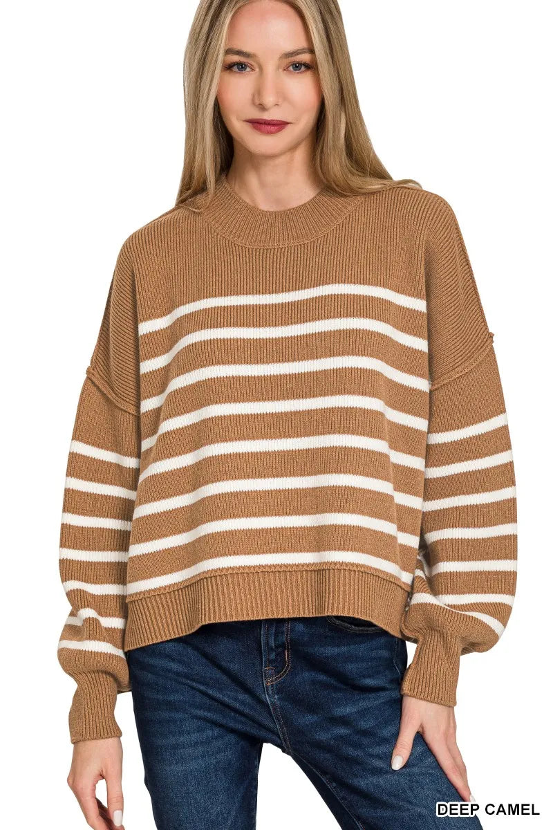 Zenana Oversized Sweater Striped Exposed Seam Camel Knit Ribbed Pullover DEEP CAMEL fe3f60cd7c8b41259cbef441ba9992af-Max-Origin Trendsi