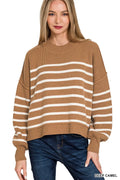 Zenana Oversized Sweater Striped Exposed Seam Camel Knit Ribbed Pullover DEEP CAMEL fe3f60cd7c8b41259cbef441ba9992af-Max-Origin Trendsi