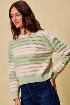 SO ME Women Sweater Openwork Round Neck Wide Stripe Textured Top fe4fd2bd-dfe8-4774-9a41-c10c4a606f85-Max-Origin Trendsi