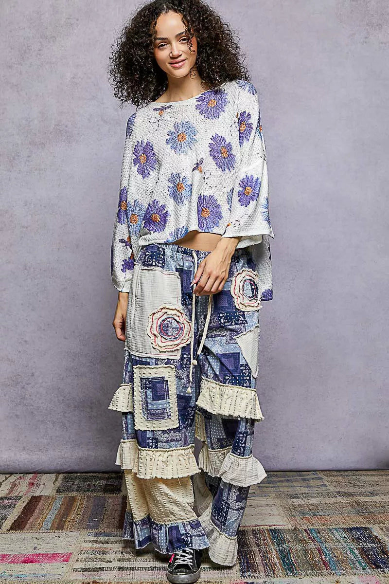 POL Floral Sweater Ivory Blue Round Neck Rolling Edge Knit Top fe50bba6-b5fb-4a8a-a67d-37d05958a1ef-Max-Origin Trendsi