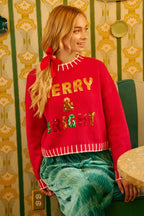 BiBi Christmas Theme Sweater Sequin Lattering Womens Red Knit Pullover fe5a0cfe2e5b43ceb7998803207bc6db-Max-Origin Trendsi