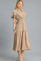 Umgee Midi Dress Camel Tiered Flutter Sleeve Smocked High Waisted fe64ec5a-45d4-4d20-bb54-071b8921ee76-Max-Origin Trendsi