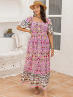Plus Size Printed Dress with Square Neck and Ruffle Hem