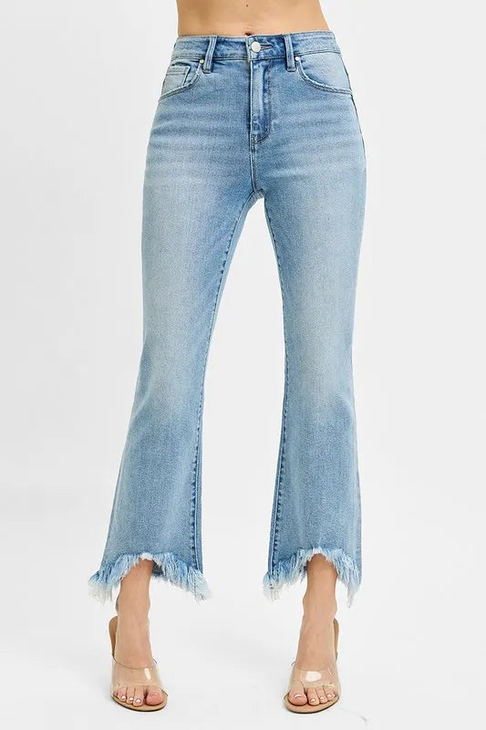 RISEN Plus Size High Rise Crop Bootcut Fray Hem Jeans