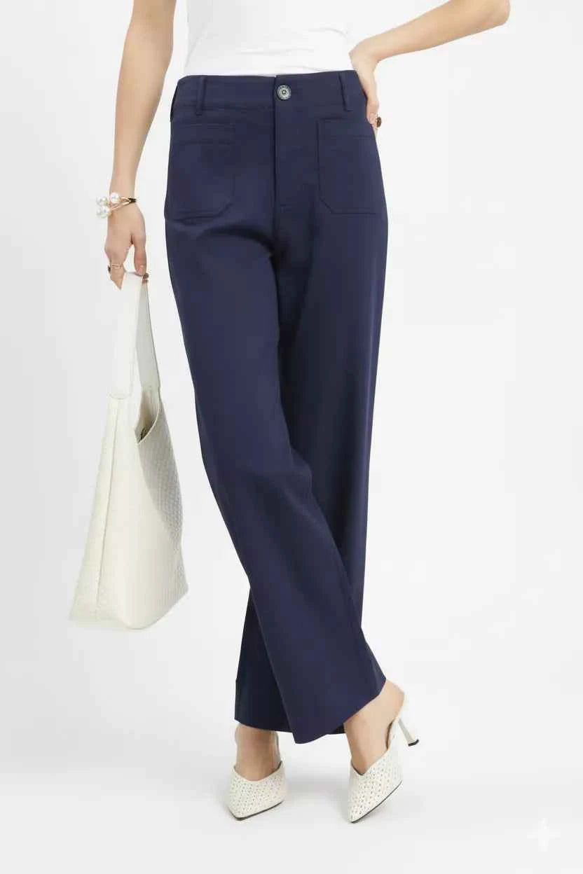 Umgee Women Ankle Pants Navy Blue Button Stretched Trousers fe845672-e482-4bd5-ac03-50d273f6cc46-Max-Origin Trendsi