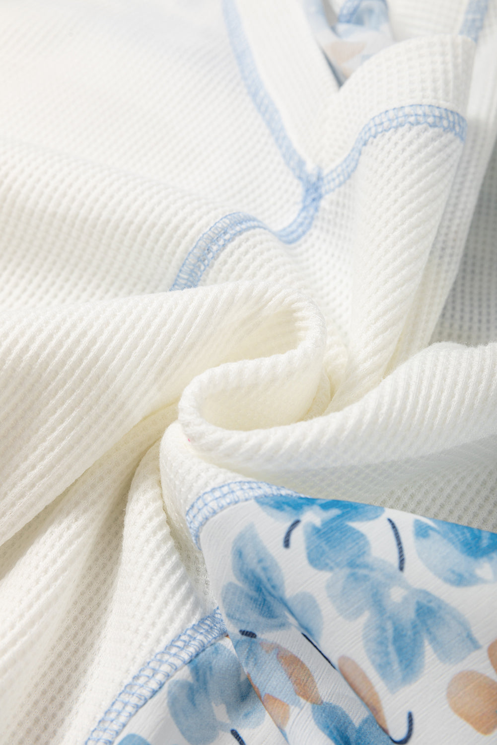 Women Blouse White Floral Blue High-Low V-Neck Long Sleeve Cotton Blend Top fe8eb7e9-39b8-4170-873e-8e6de22ce418-Max Trendsi