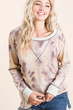 BiBi Womens Pullover Tie Dye Taupe Multi Terry With Contrast Stitching Top fe9f347eaabf4f2b8ec829ba004977c6-Max-Origin Trendsi