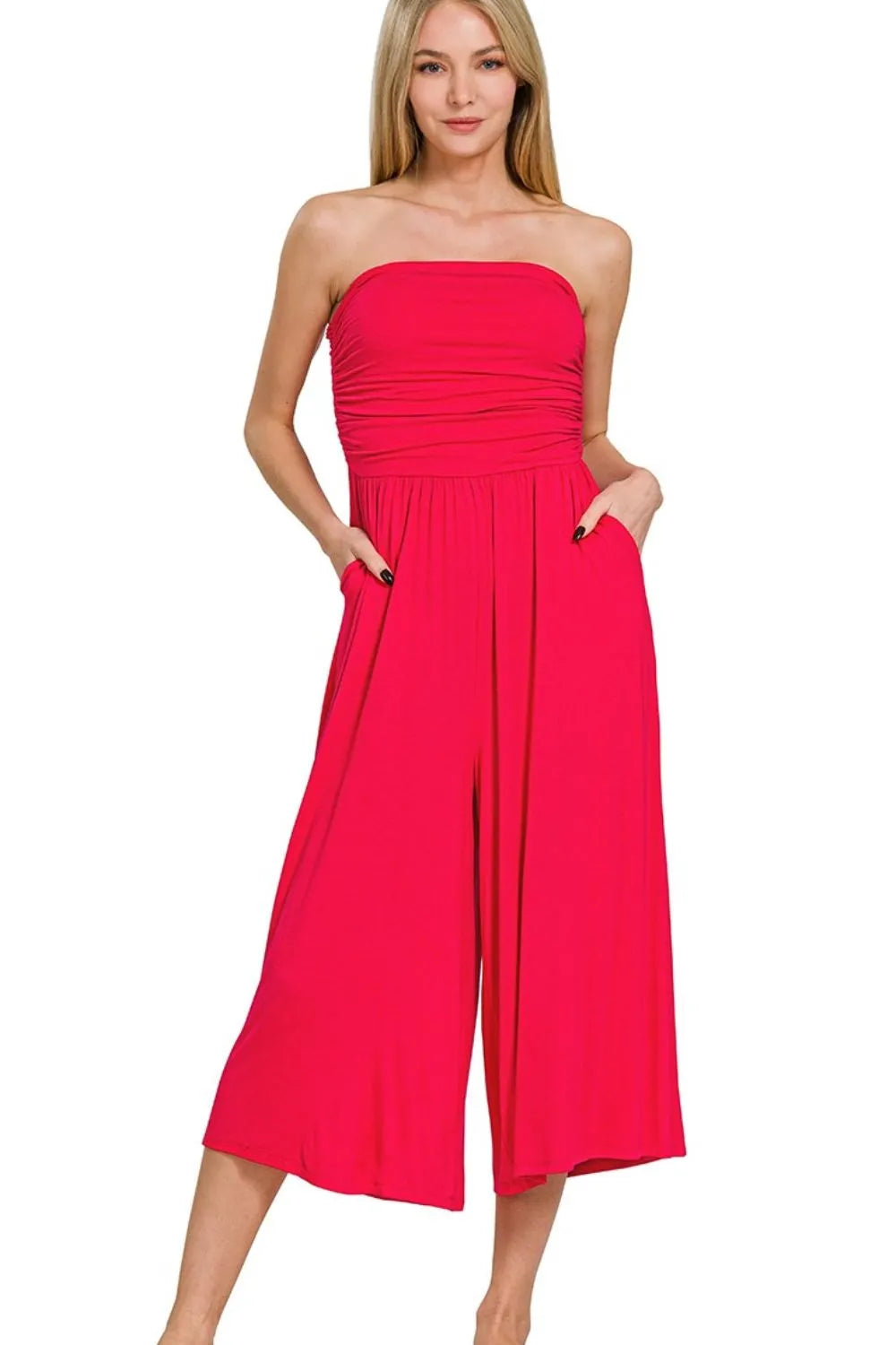 Zenana Jumpsuit Ruby Red Double Layered Strapless Tube Top Overall RUBY feb19d2d-0eda-42fe-91b4-23c2d0b0be40-Max-Origin Trendsi