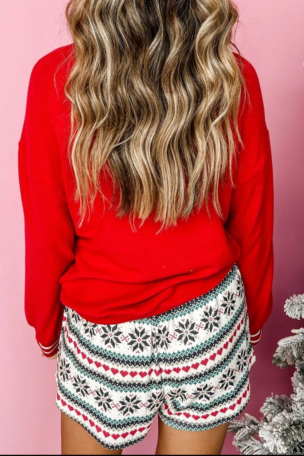 SLEIGH Christmas Lounge Set Round Neck Long Sleeve Top and Shorts