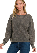 Zenana Womens Sweatshirt Ash Black French Terry Acid Wash Boat Neck Top ASH BLACK febe3229b4554f139f665e3d06fce395-Max-Origin Trendsi