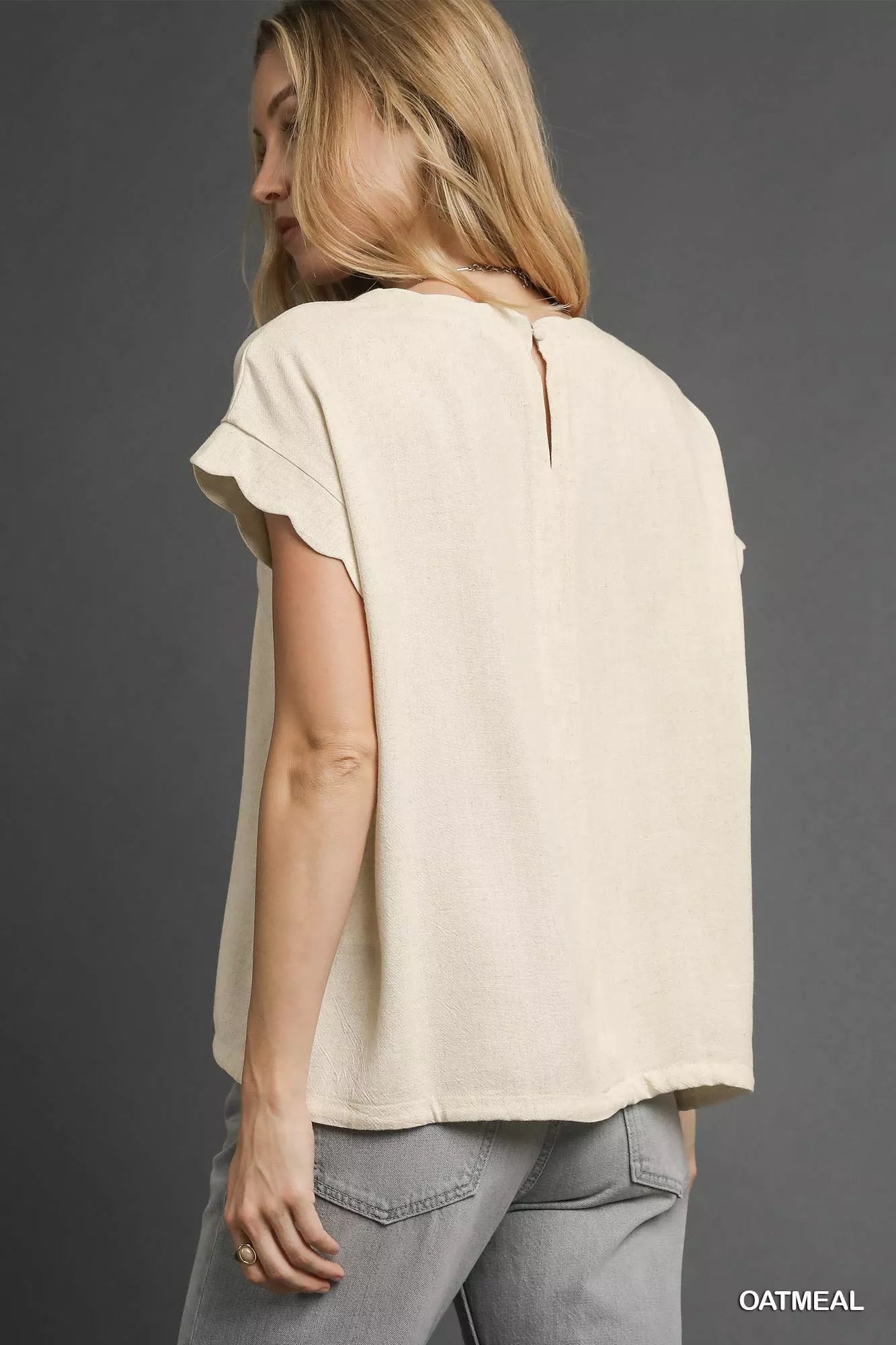 Umgee Linen Womens Blouse Scalloped Round Neck Top Short Sleeve fec1b6d7-c94a-4b05-8fc0-087888b0c7a4-Max-Origin Trendsi