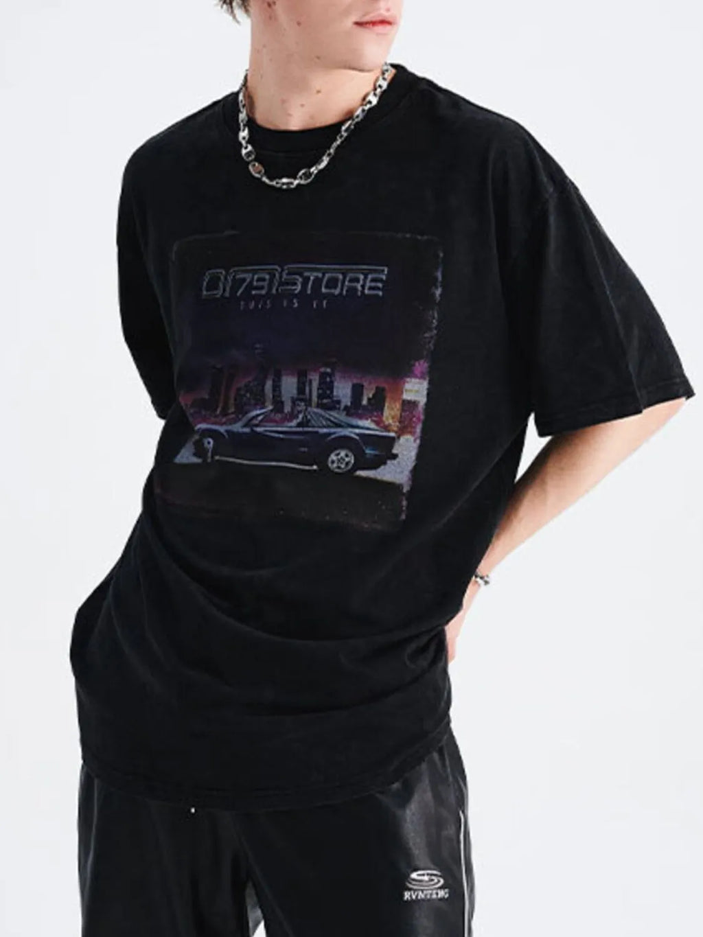 Men's Cotton T-Shirt Black Washed Car Graphic Print Round Neck Short Sleeve Top fecf99d3-64be-4440-9a0b-a2d9d50b44b7-Max-Origin Trendsi