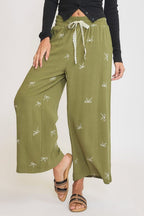 Umgee Linen Blend Pants Bow Embroidered Yellow Green Drawstring Wide Leg fed91e1d-2dc7-4c3a-aa6a-77fa8135a53d-Max Trendsi