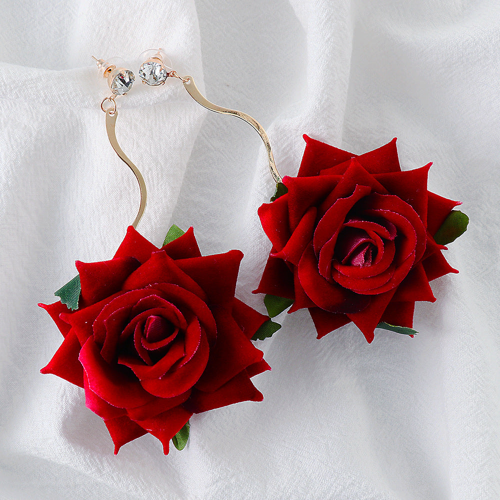 Rose Dangle Earrings Alloy Long Red Flower Women Fashion Jewelry Deep Red One Size fef9ec5d-dc4f-4a13-9eed-66f66351bb47-Max Trendsi
