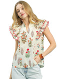 Umgee Womens Rufle Blouse Cream Block Floral Print Top Short Sleeve CREAM fefe4ef2-cbab-4037-ad78-2330369a2d20-Max-Origin Trendsi