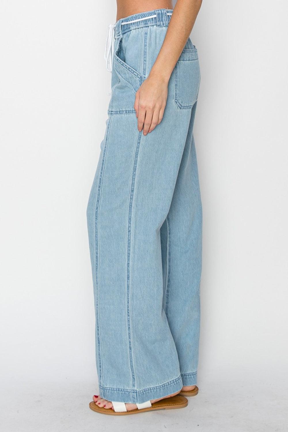 Denim Blue Pants High Rise Straight Jeans