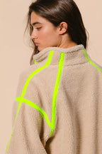 BiBi Womens Sherpa Jacket Neon Green Contrast Edge Half Zip Up Outwear ff0cc958da3e49b4a3c9294ecd8c5270-Max-Origin Trendsi