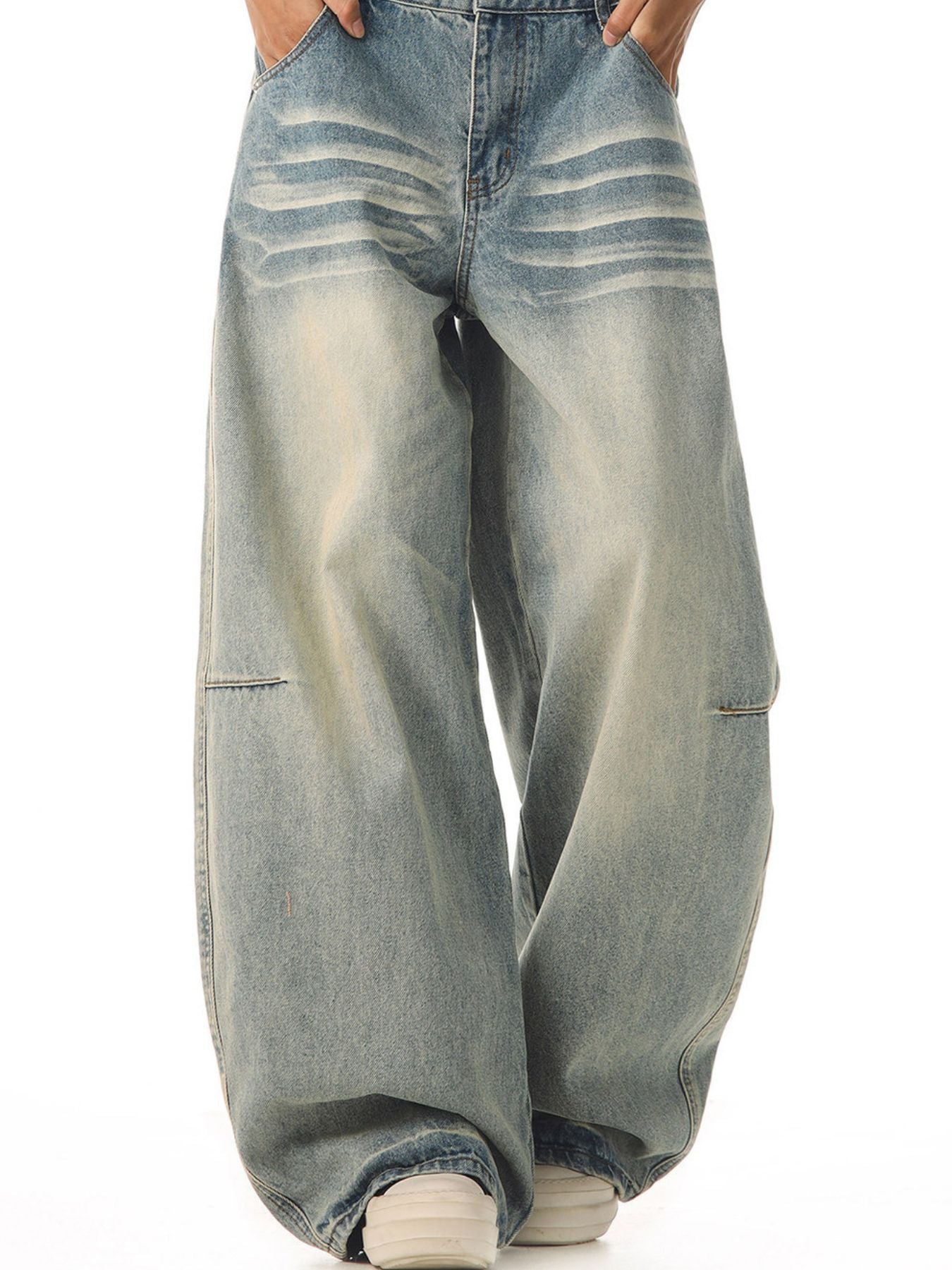 Men's Full-Length Vintage Wash Wide Leg Jeans Plus Size