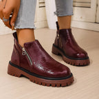 Women's Boots Pu Leather Side Zipper Round Toe Block Mid Heels Shoes ff24a9ca3a8d4914b1a3fcacc07ad4d4-Max-Origin Trendsi