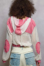 POL Womens Shirt Texture Woven Pink Mix Hooded Top with Drawstring Hem ff2835e9-9228-47c6-ae86-5192d2fd5602-Max-Origin Trendsi