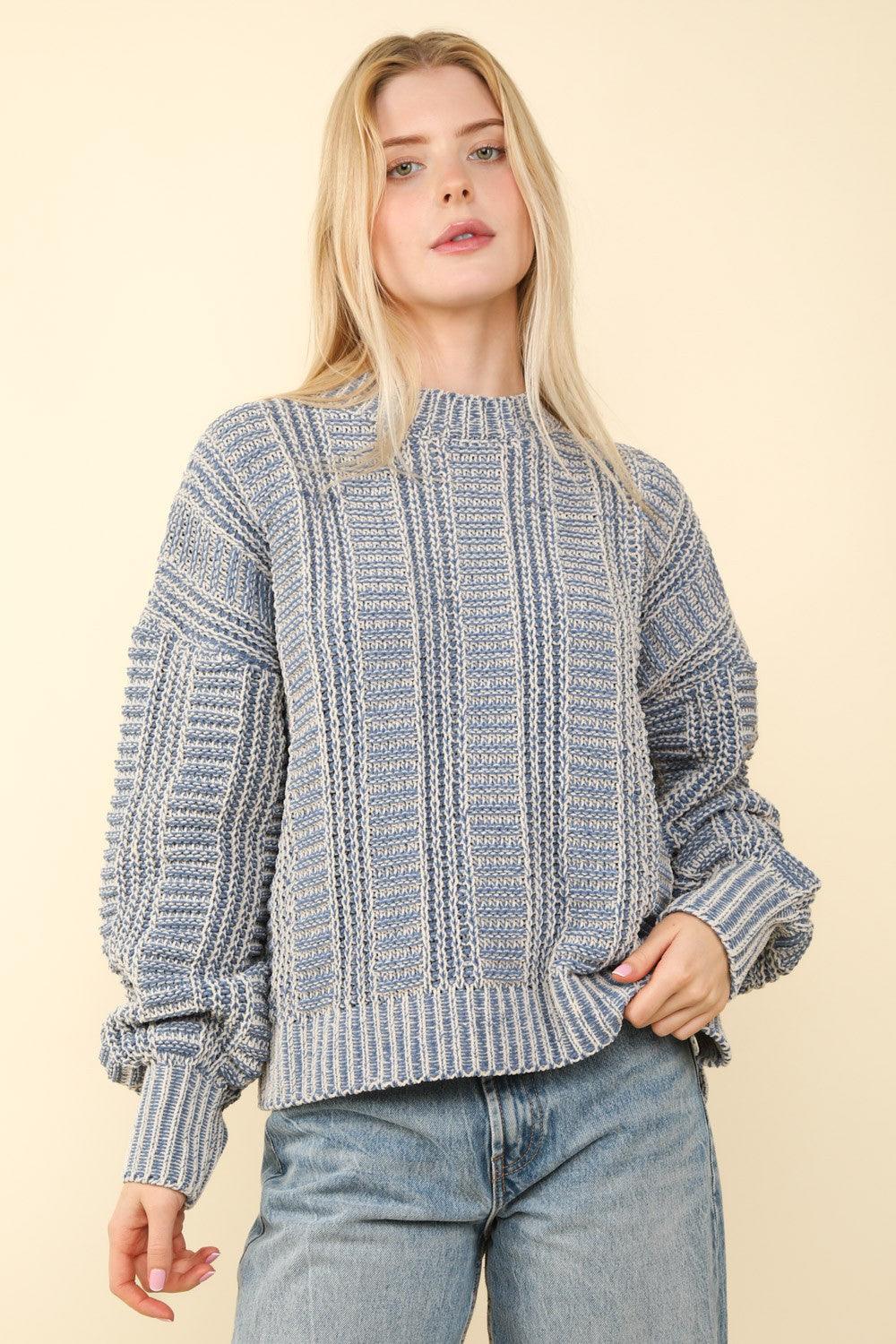 VERY J Two Tone Long Sleeve Oversized Sweater