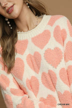 Umgee Womens Sweater Heart Cream Pink Mix Pearl Pattern Accent ff33a779-0b81-448c-a05b-494afbd427c5-Max-Origin Trendsi