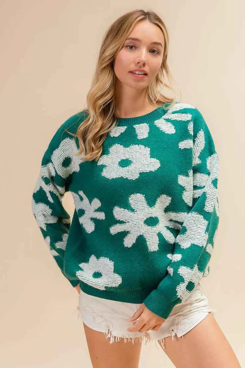 BiBi Flower Pattern Long Sleeves Sweater Top