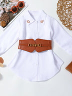 Children's Long Sleeve Shirt Dress with Belt