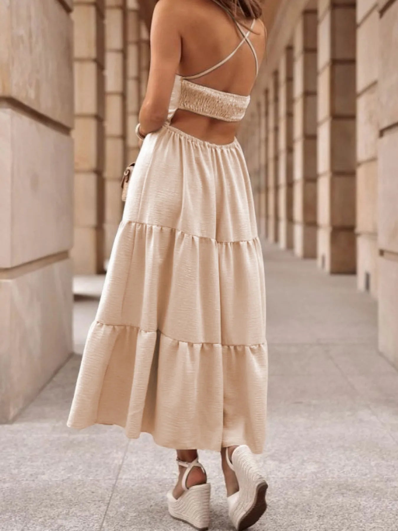 Maxi Dress Beige Crossover Backless Bodice Tiered Smocked ff6a1432-8171-47cd-9dbf-e3ad2568c713-Max-Origin Trendsi