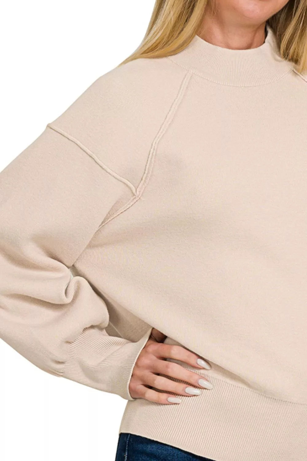 Zenana Womens Sweater Beige Viscose Mock Neck Exposed Seam Pulover ff6ad018-5841-4e6d-a007-36d2a27d8465-Max-Origin Trendsi