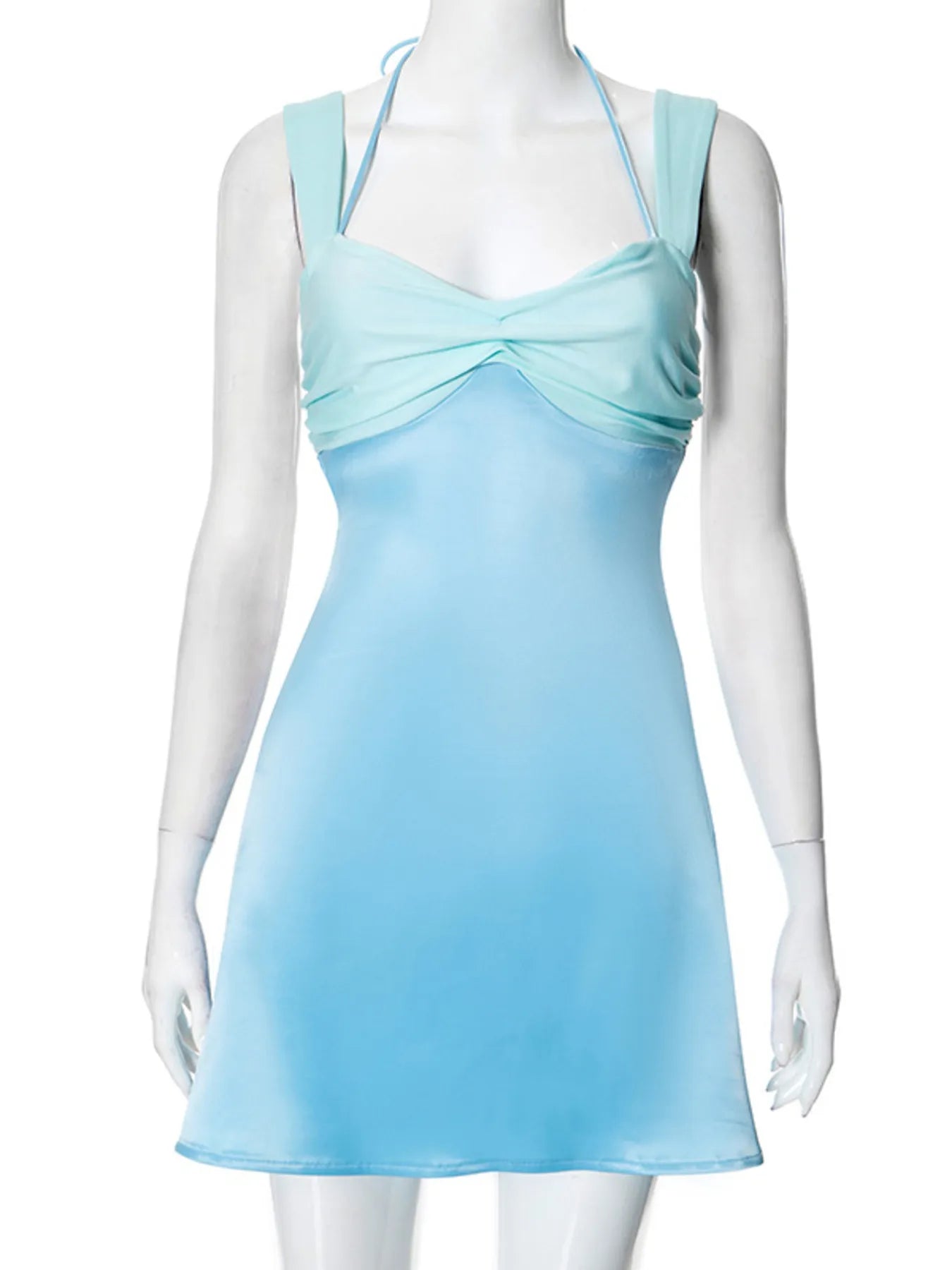 Cami Mini Dress Light Blue Satin Ruched Lace Up Backless Crisscross Tied ff840ae5ff714799b0dd15b76bd8de92-Max-Origin Trendsi