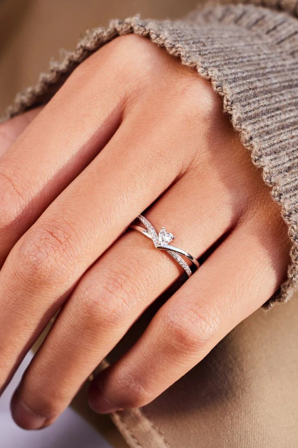 Inlaid Zircon Heart Open Ring 925 Sterling silver Adjustable Jewelry ff88dcba-af09-4bd1-9925-9216b7716ceb-Max Trendsi