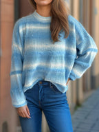 Gradient Striped Sweater Round Neck Dropped Shoulder Pullover ff9a6707-70ac-4c14-8433-8e1915d5bf96-Max Trendsi