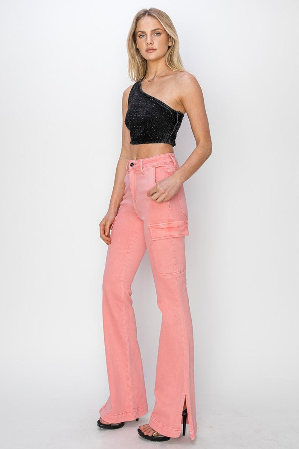 Cargo Bootcut Jeans Pink RISEN High Rise Side Slit Denim Pants ff9efc62-1f97-4da9-9e44-6345cd272cbd-Max Trendsi