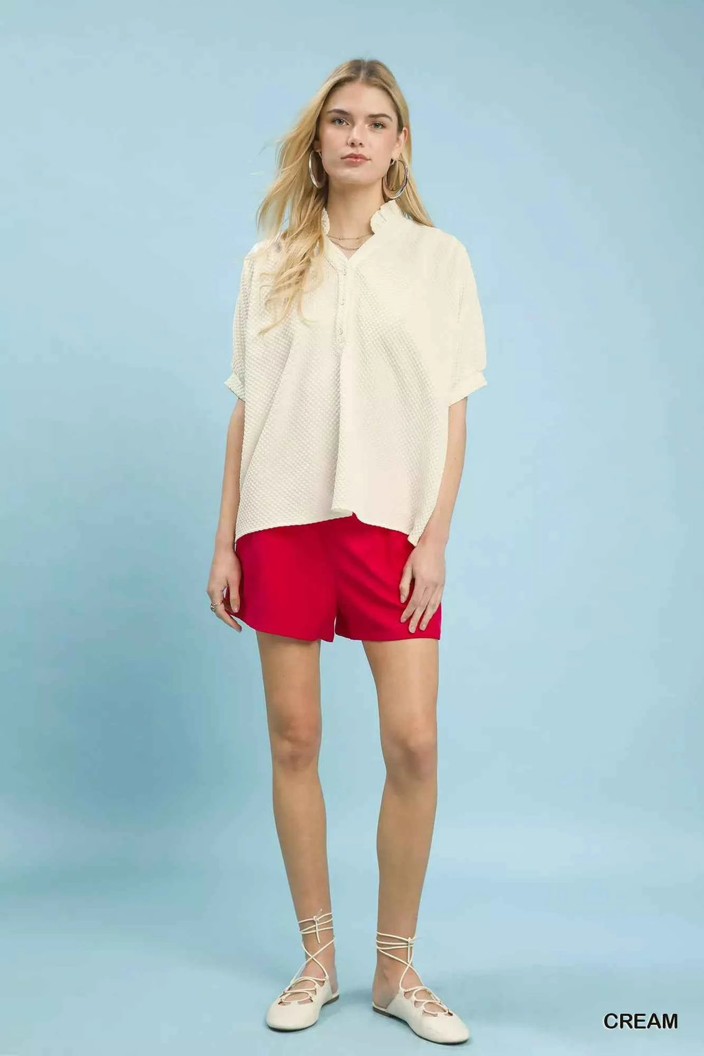 Umgee Textured Jacquard Short Sleeve Top