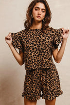BiBi Leopard Outfit Set Waffle Texture Layered Ruffle Sleeve Top and Shorts ffa95a1b9ea84f5c8f21d6c2310c991b-Max-Origin Trendsi