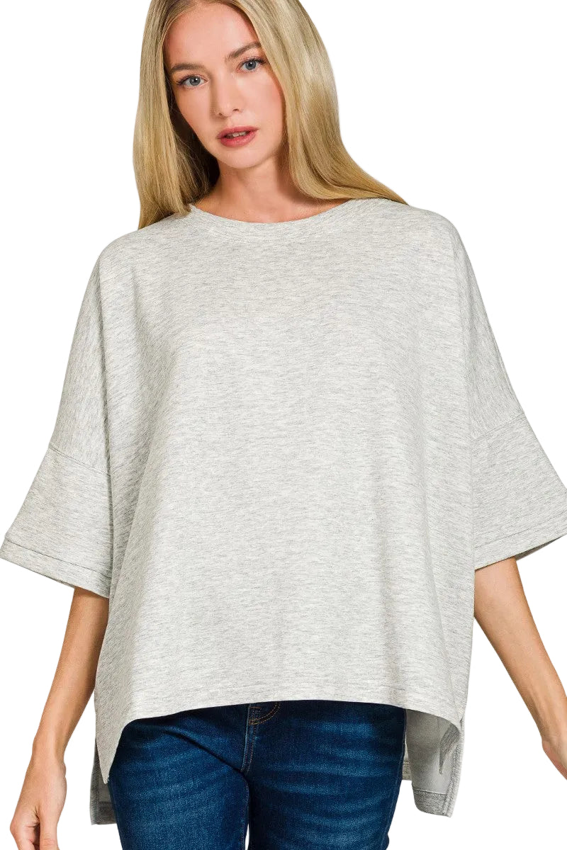 Zenana Women's Scuba Fabric Round Neck Top with Side Slits