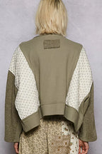 POL Cropped Knit Top Olive Mix Thermal Floral Pattern Quilted Raw Edge Blouse ffb2bfbc-ed60-49b1-b3ec-3a3435a79470-Max-Origin Trendsi