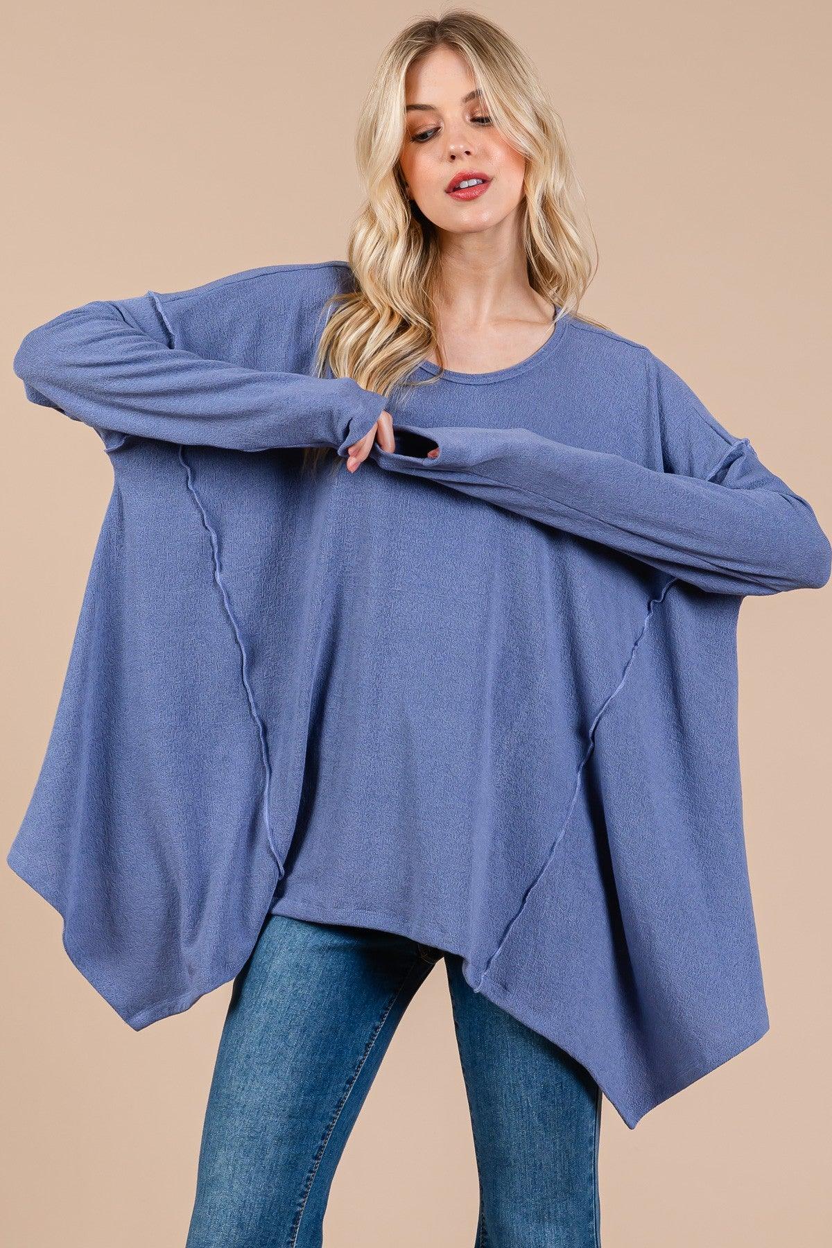 Ces Femme Top Oversized Asymmetrical Long Sleeve Blouse