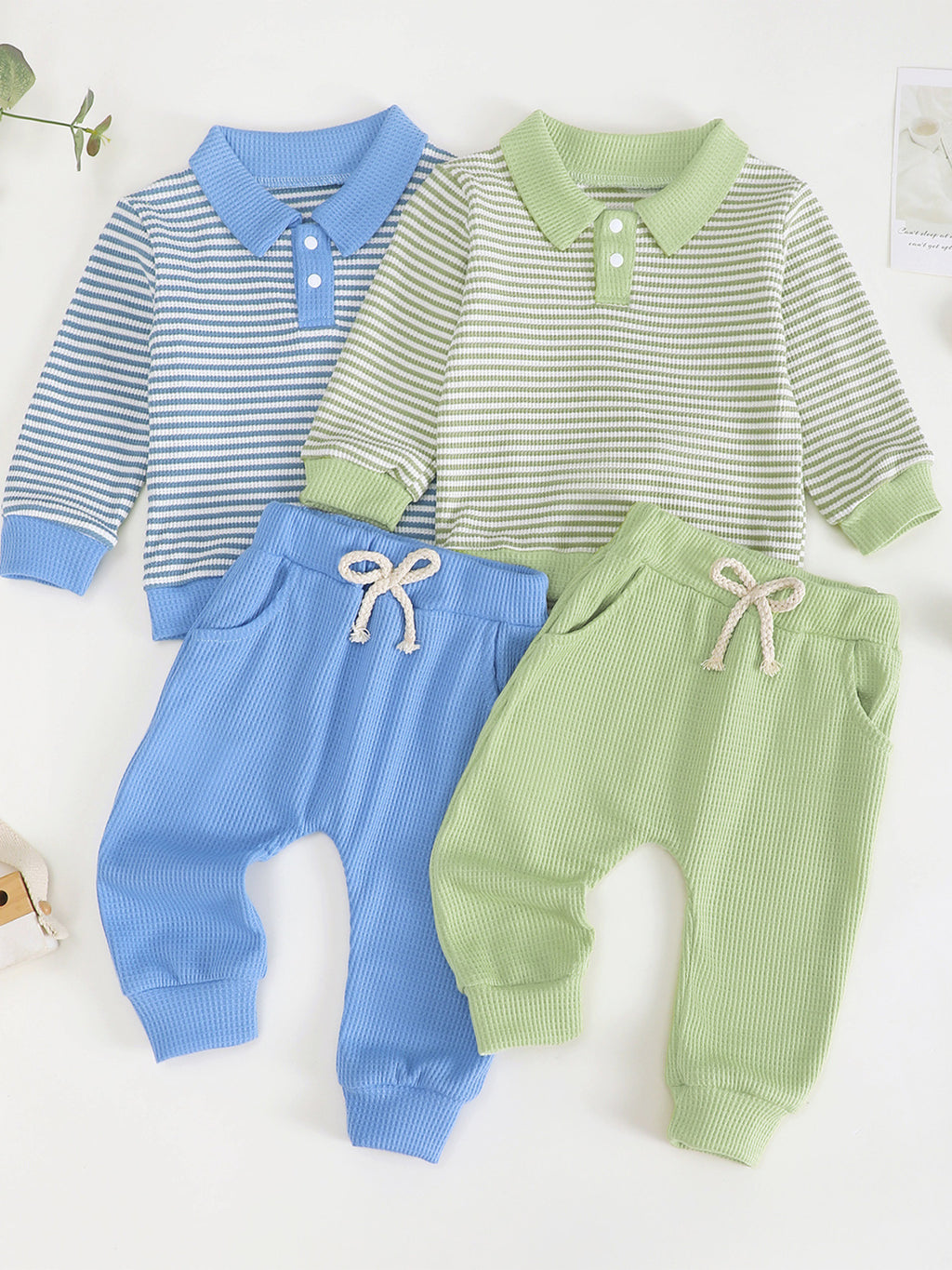 Children's Striped Polo Shirt and Pants Two-Piece Set