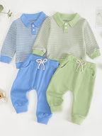 Children's Striped Polo Shirt and Pants Two-Piece Set