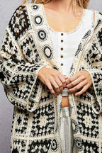 POL Crochet Cardigan Black Multi Longline Open Front with Granny Square Pattern ffe39418-88b4-42aa-a668-451e85cce058-Max-Origin Trendsi