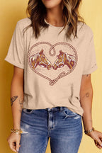 Women's T Shirt Heart Horses Rodeo Graphic Western Cowgirl Top Tees ffef4a39-b23e-4b29-b643-77300edebae9-Max-Origin Trendsi