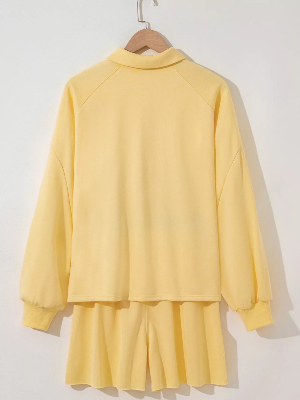 Women's Outfit Set Button Collar Drop Shoulder Top and Shorts 2pcs Set Yellow fff37cf00a4141109de66e3567723277-Max-Origin Trendsi