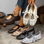 Casual Slip-Ons Floral Cutout Bow Tied Flats Women's Breathable Shoes