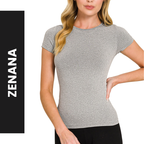 Zenana Seamless T-shirt Casual Basic Crew Neck Stretsh Short Sleeve Gray Top Tee