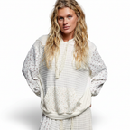 POL Women's mixed-knit hoodie on a white background