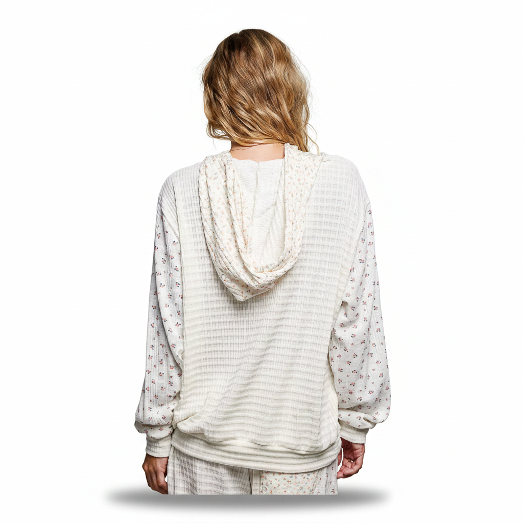 POL Women's mixed-knit hoodie on a white background