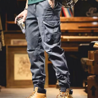 Men's Plus Size Casual Cargo Pants with Elastic Cuff and Drawstring Waist