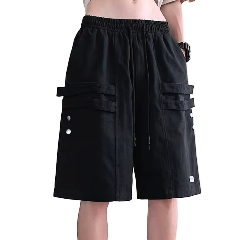 Men's Plus Size Casual Cargo Shorts with Drawstring Waist and Multiple Pockets